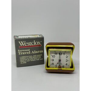 VTG Westclox Keywound Travel Alarm Clock Gold Brown UNTESTED For Parts